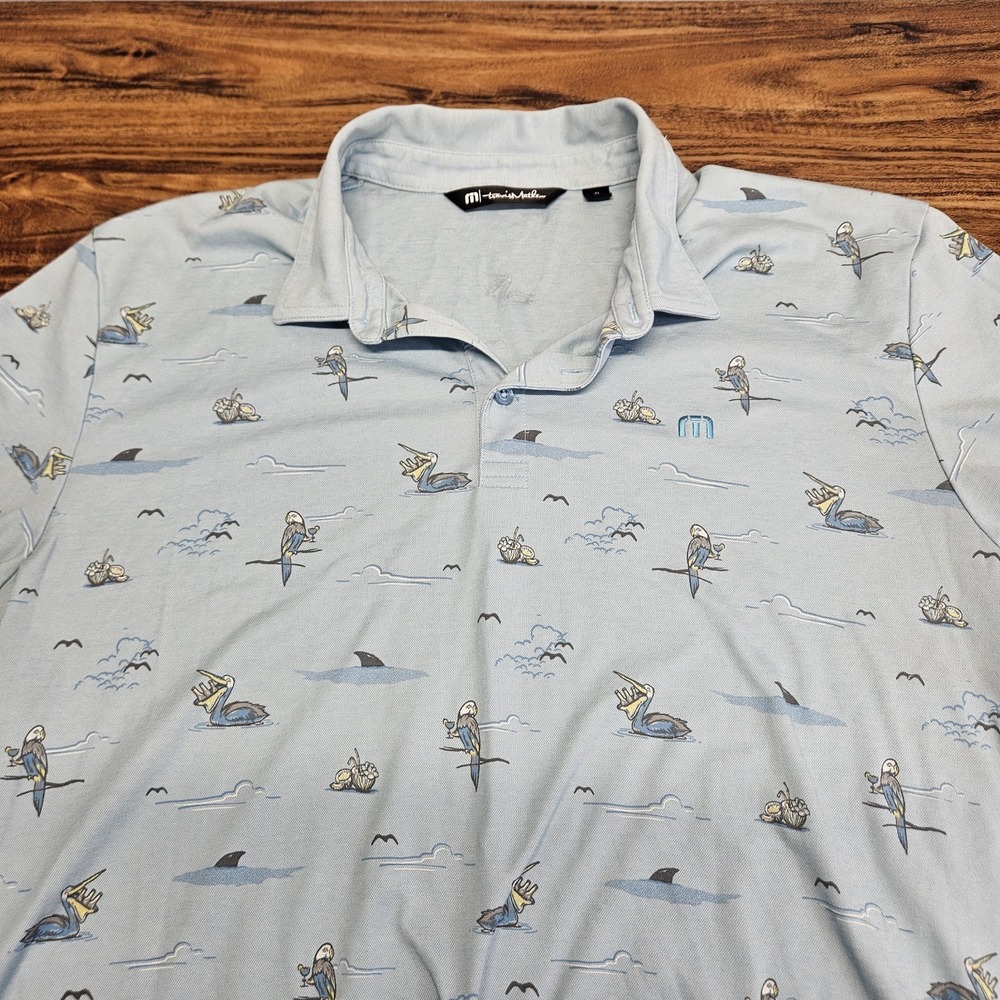 Travis Mathew Polo Shirt Mens XL AOP Pelican Parrot Print Stretch Golf